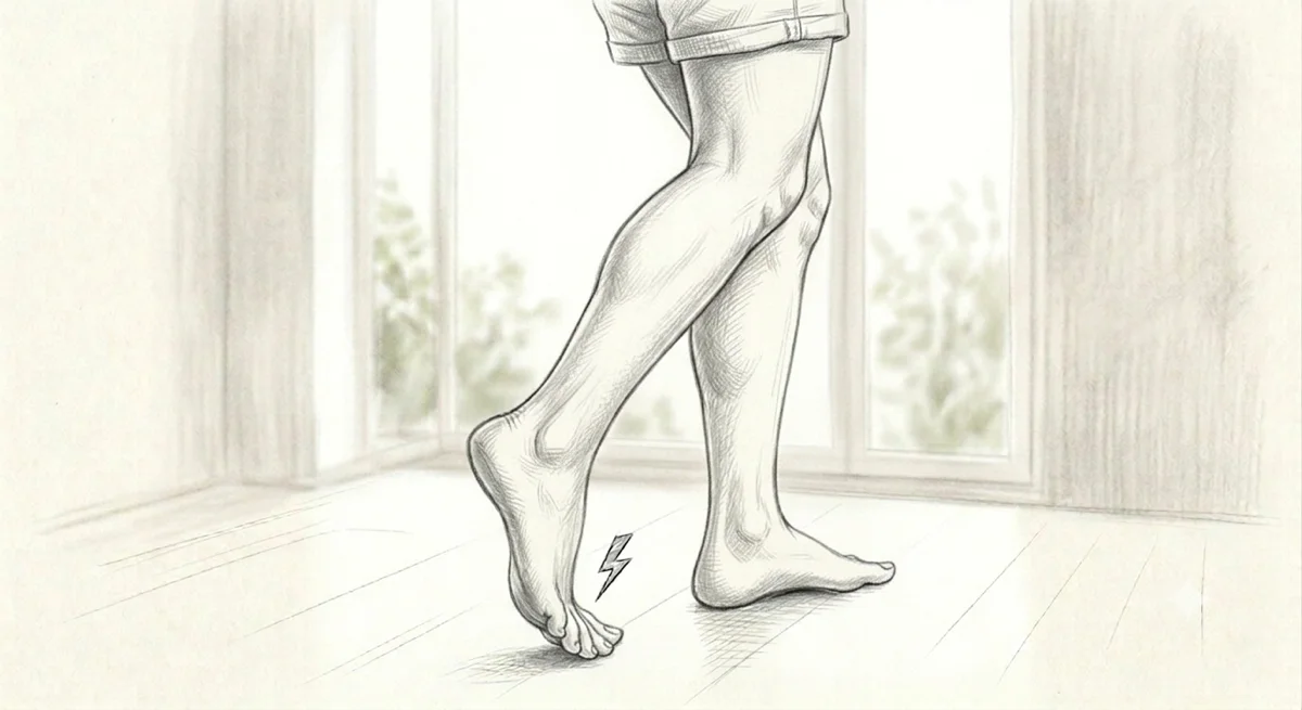 Pencil sketch showing the kinetic chain from the big toe to the knee and hip